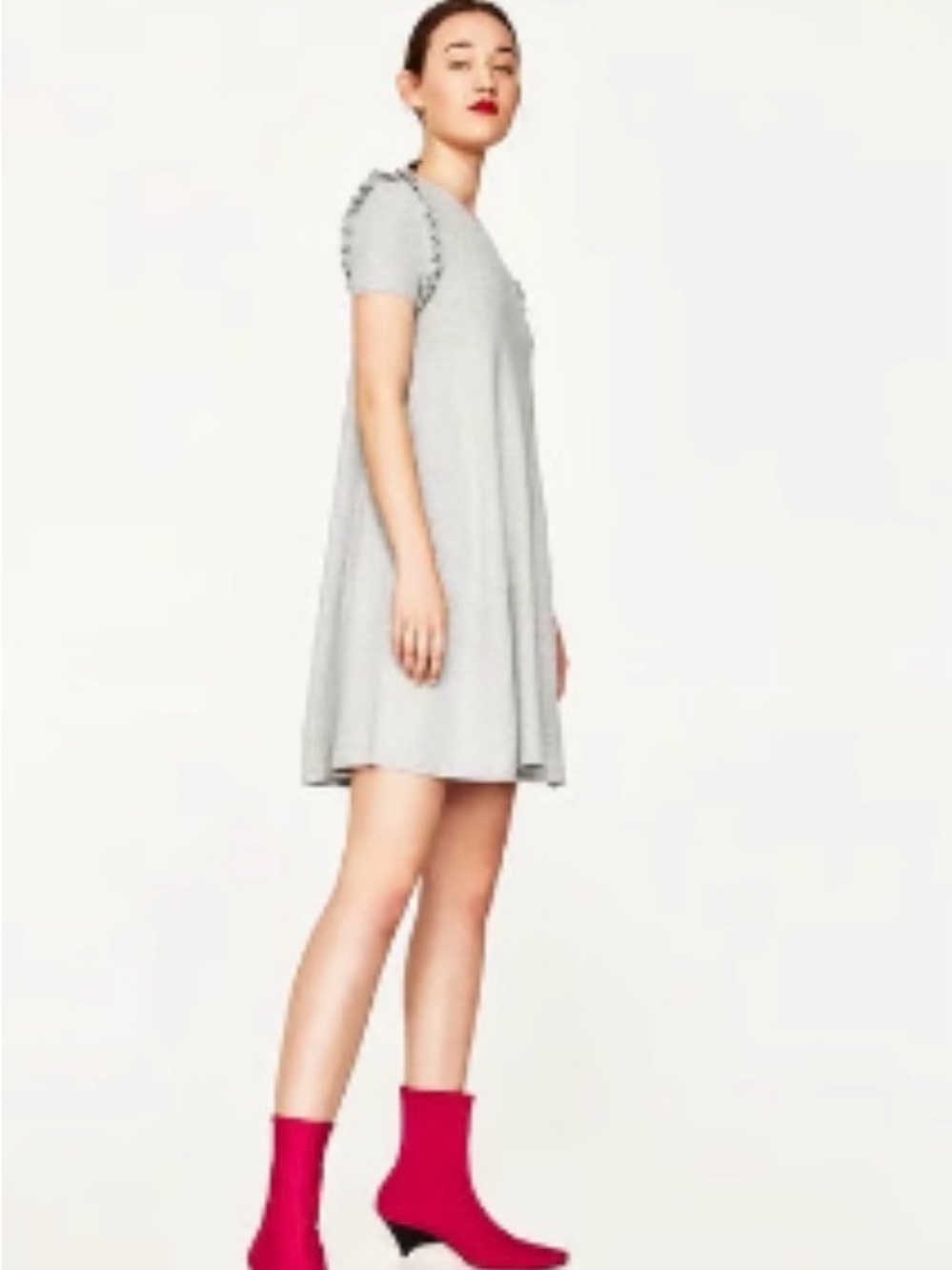 Zara Light Gray Ruffle Sleeve A-Line Dress